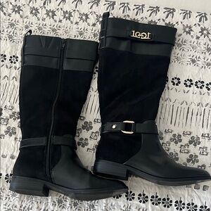 Liz Claiborne Roma Black Woman’s Knee High Riding Boots w/ Gold Accent Size 7.5